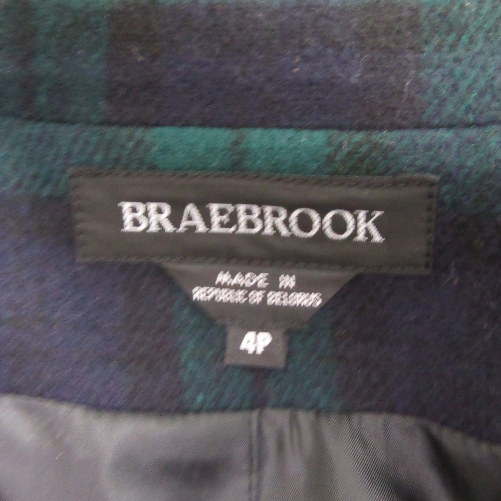 Braebrook Womens Blazer Jacket 4P Petite Green Blue Tweed‎ Vintage Plaid - Picture 6 of 14